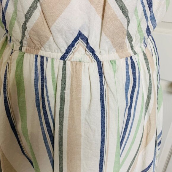 Miami Ivory Striped Halter Dress Size L Belted Linen Blend Cruise Vacation - Picture 13 of 16